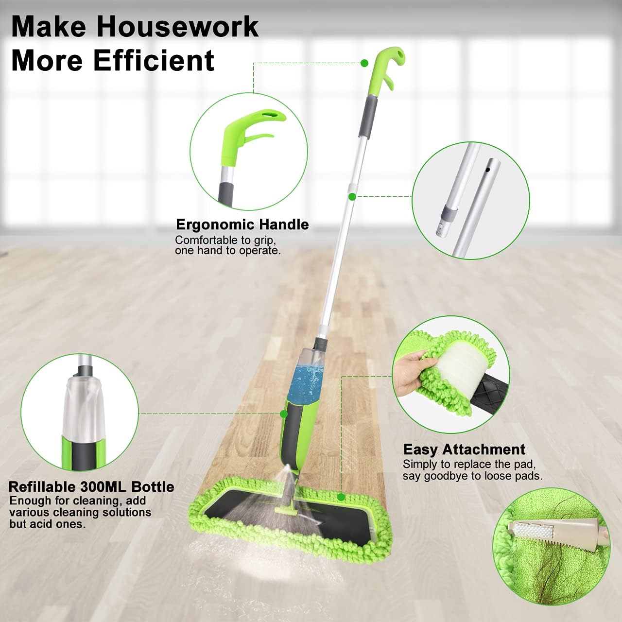 Döner Başlıklı Spreyli Mop Parke Ahşap Fayans Temizleyici Su Hazneli Sihirli Paspas